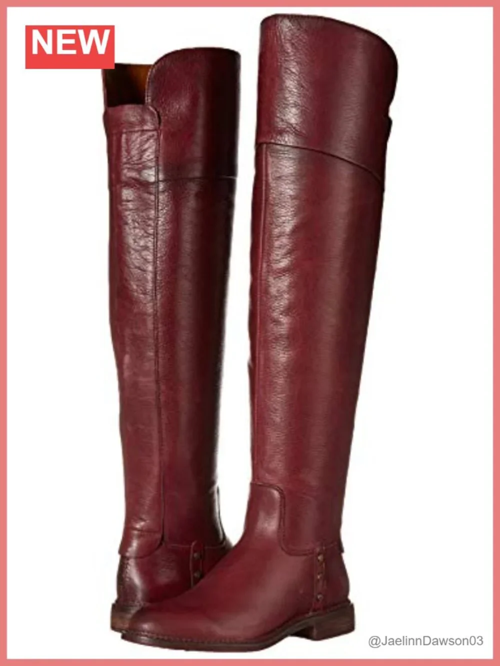 Leather Over-the-Knee Boots Almond Toe Block Heel Studded